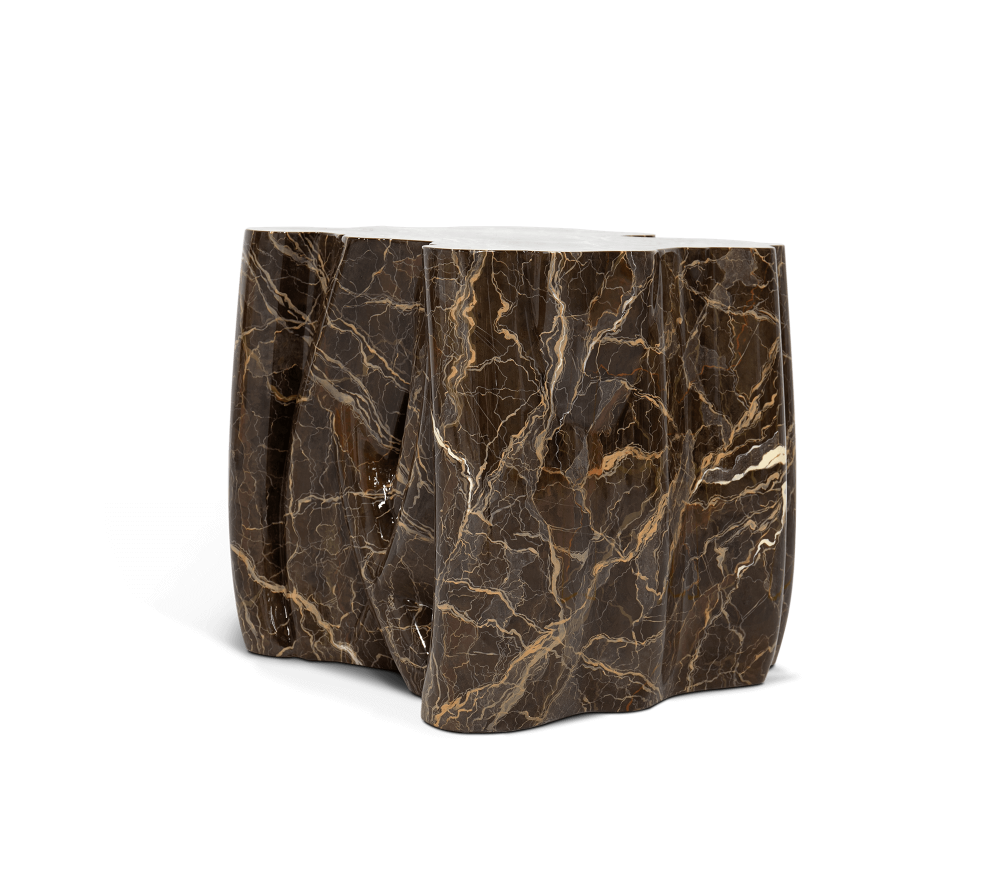 MONOCHROME BROWN FAUX-MARBLE SIDE TABLE