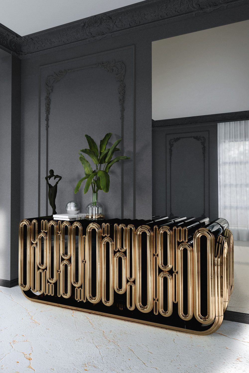 OBLONG AGED GOLD SIDEBOARD