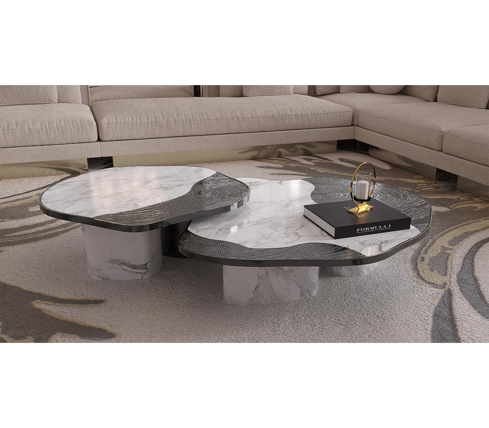 OPHELIA CALACATTA MARBLE AND BLACK CENTER TABLE