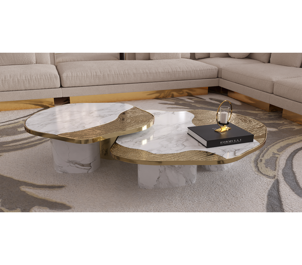 OPHELIA CALACATTA MARBLE AND GOLD CENTER TABLE