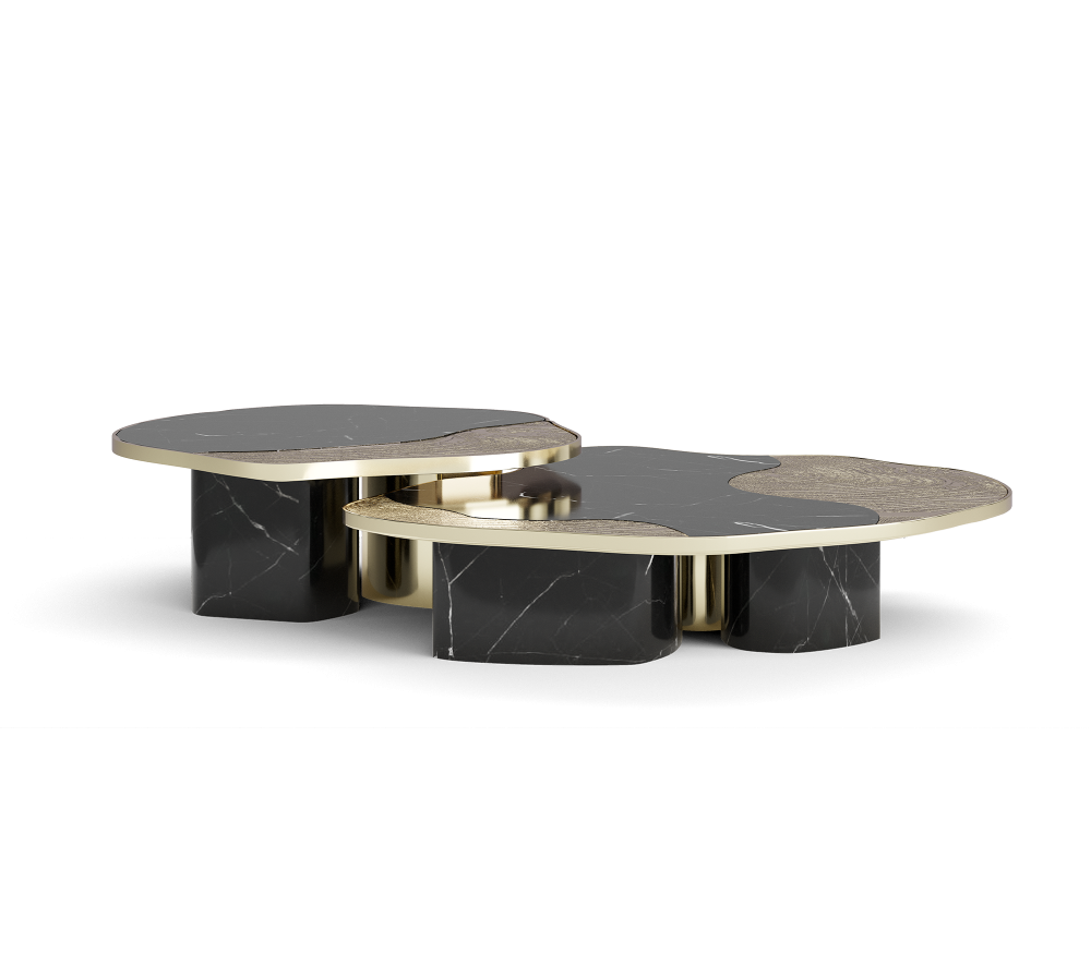 OPHELIA NERO MARQUINA MARBLE AND GOLD CENTER TABLE