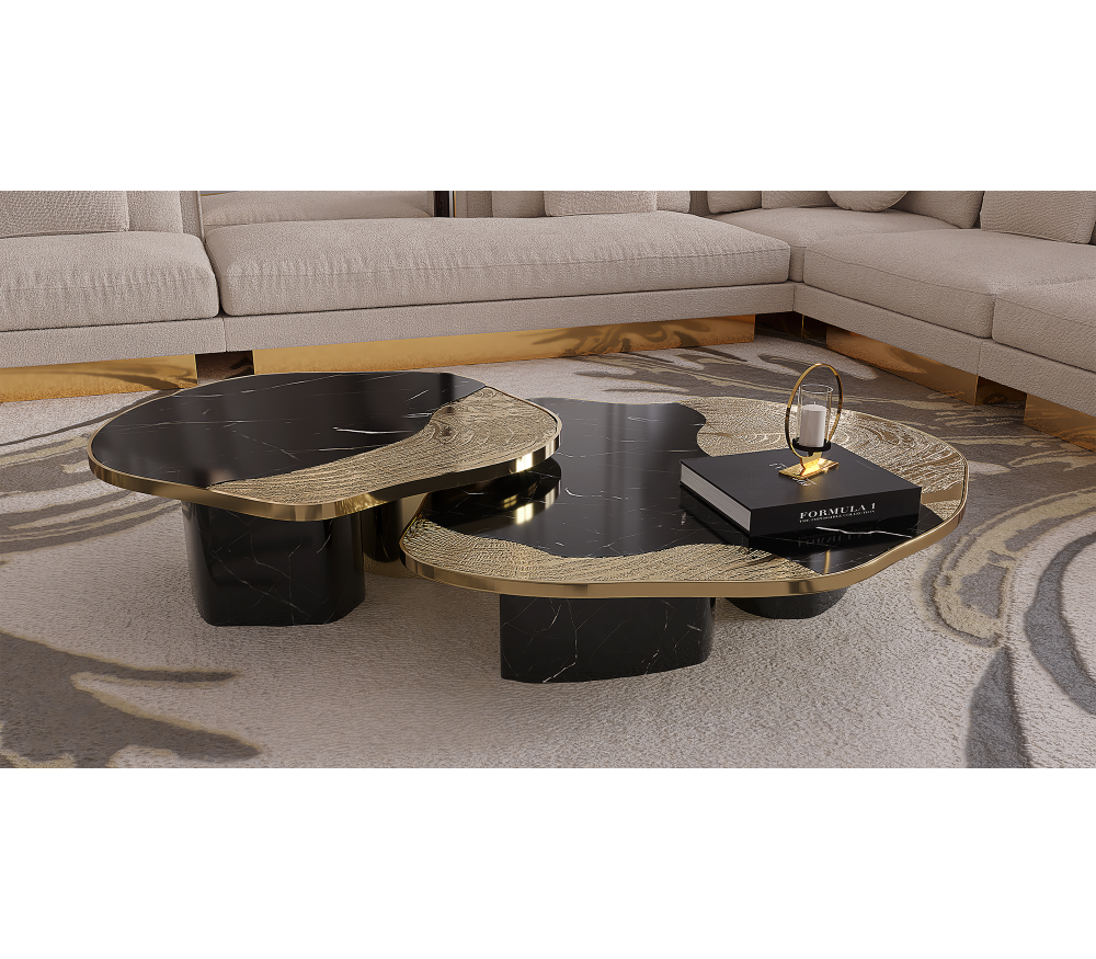 OPHELIA NERO MARQUINA MARBLE AND GOLD CENTER TABLE