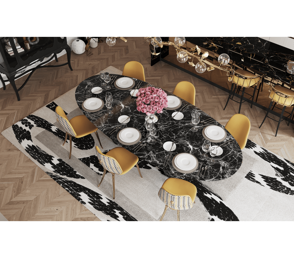 PIETRA OVAL NERO MARQUINA DINING TABLE