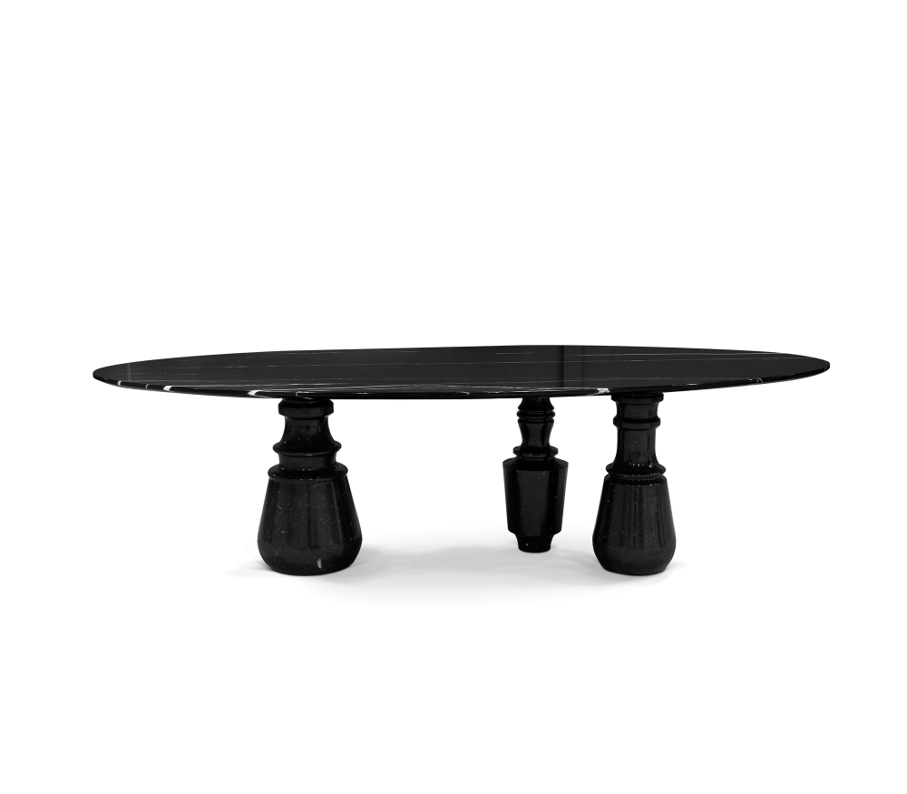 PIETRA OVAL XL NERO MARQUINA DINING TABLE